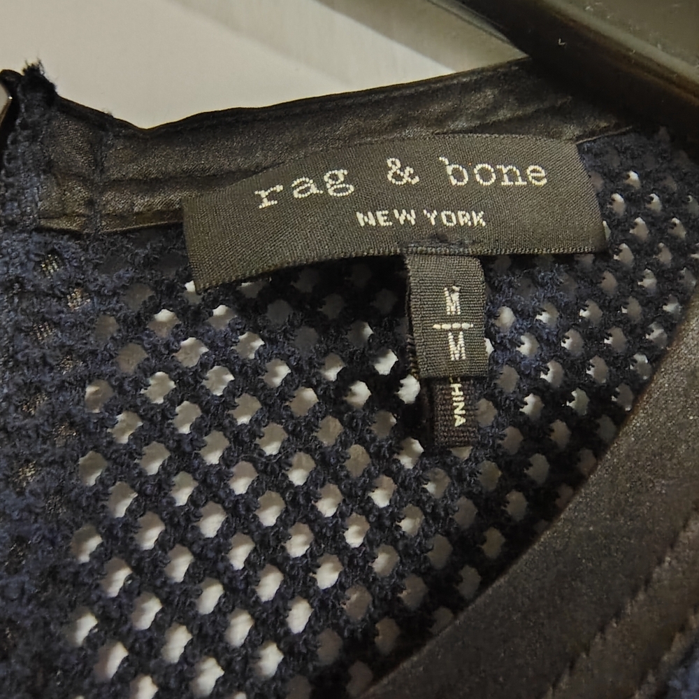 Rag and Bone MSRP $495 Luna Navy Blue Mesh Fishnet Dress Women's Medium Silk - Picture 8 of 12